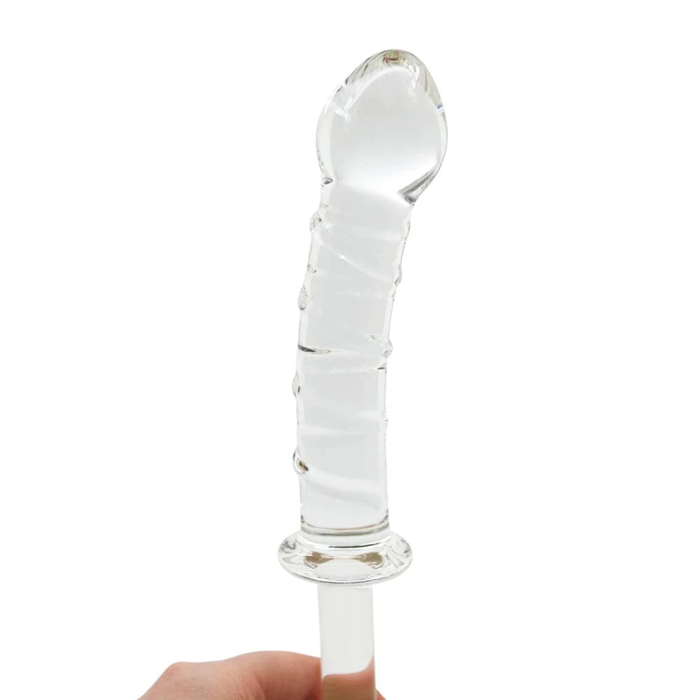 手工纹理玻璃假阳具 易握手柄