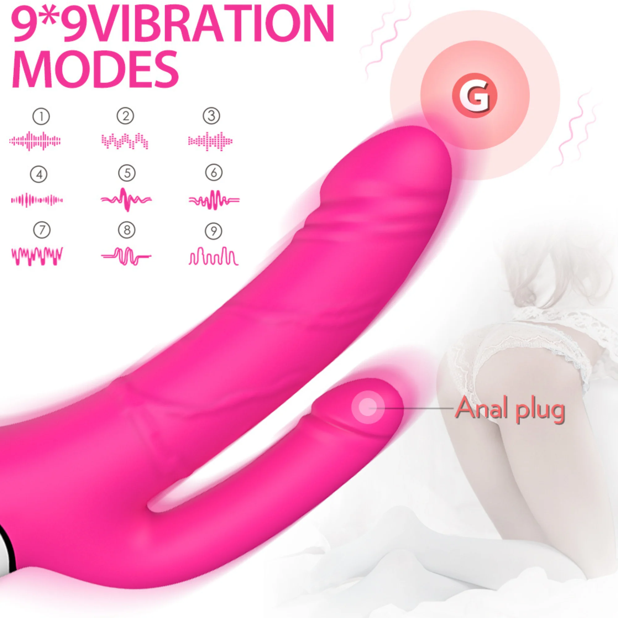 防水硅胶双重插入振动器 - 双马达！