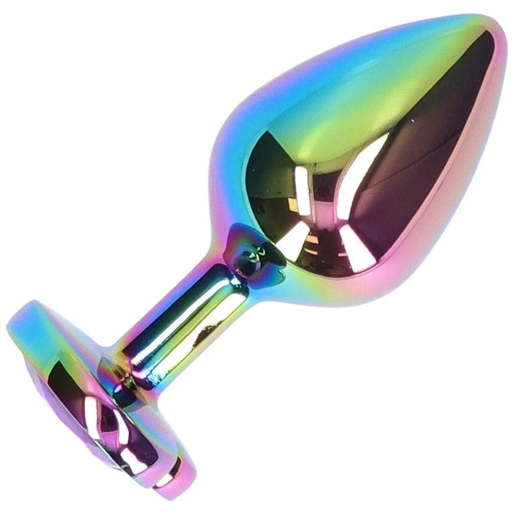 Rainbow Faux Jeweled Metal Butt Plug for Temperature Play
