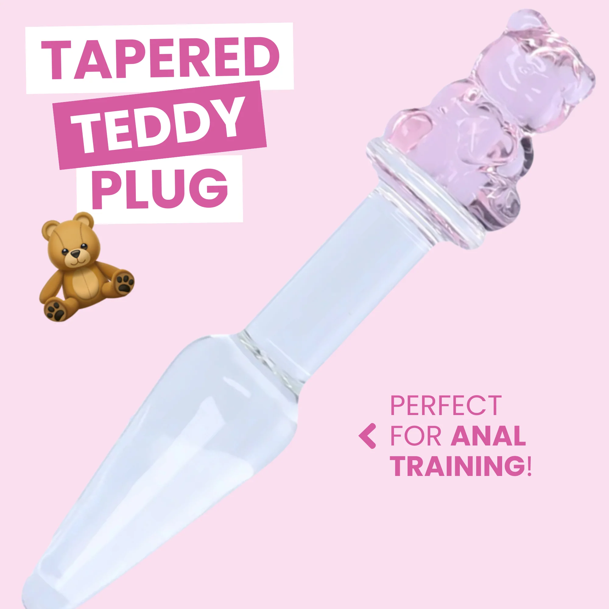 Tapered Teddy Bear Glass Anal Plug for Beginners and Partner Play