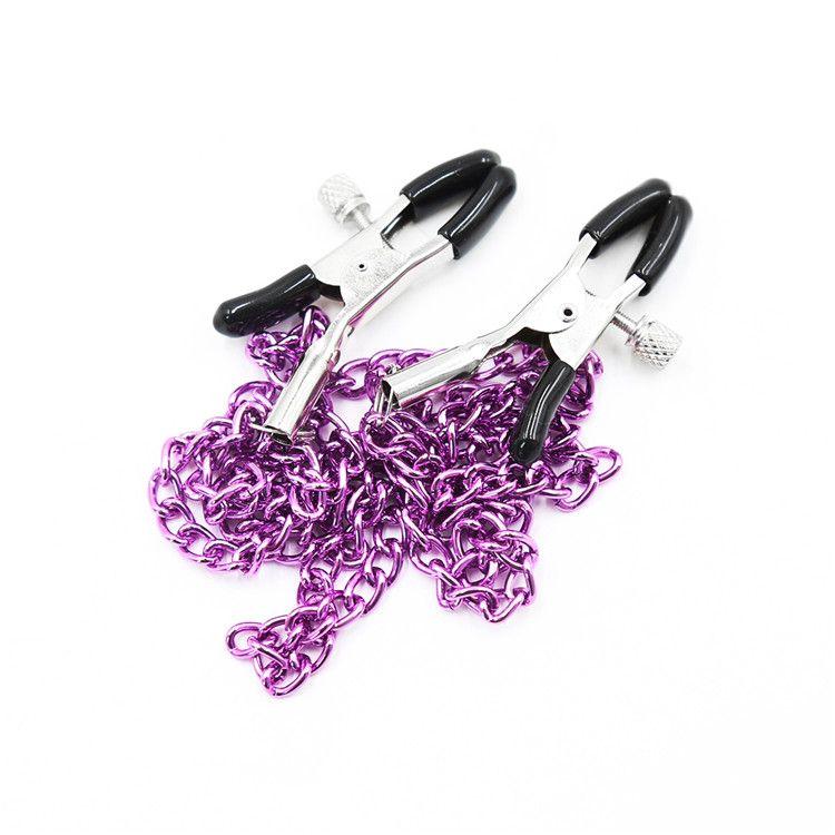 Adjustable Purple Chain Nipple Clamps for Bondage Play