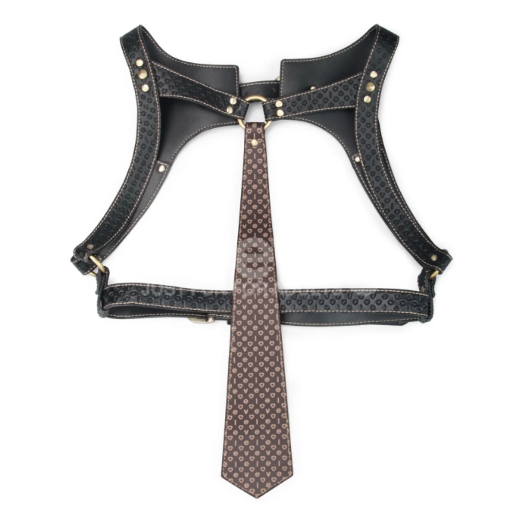 Rebellion Reign Faux Leather Full Body Harness with Leash Chest Tie