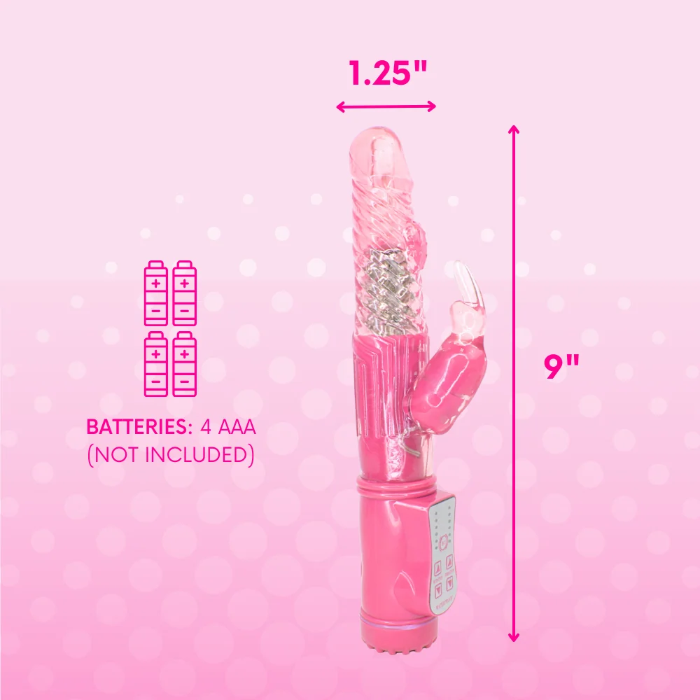 9 Inch Rotating Rabbit Vibrator with Dual-Action Clit Stimulation in Pink