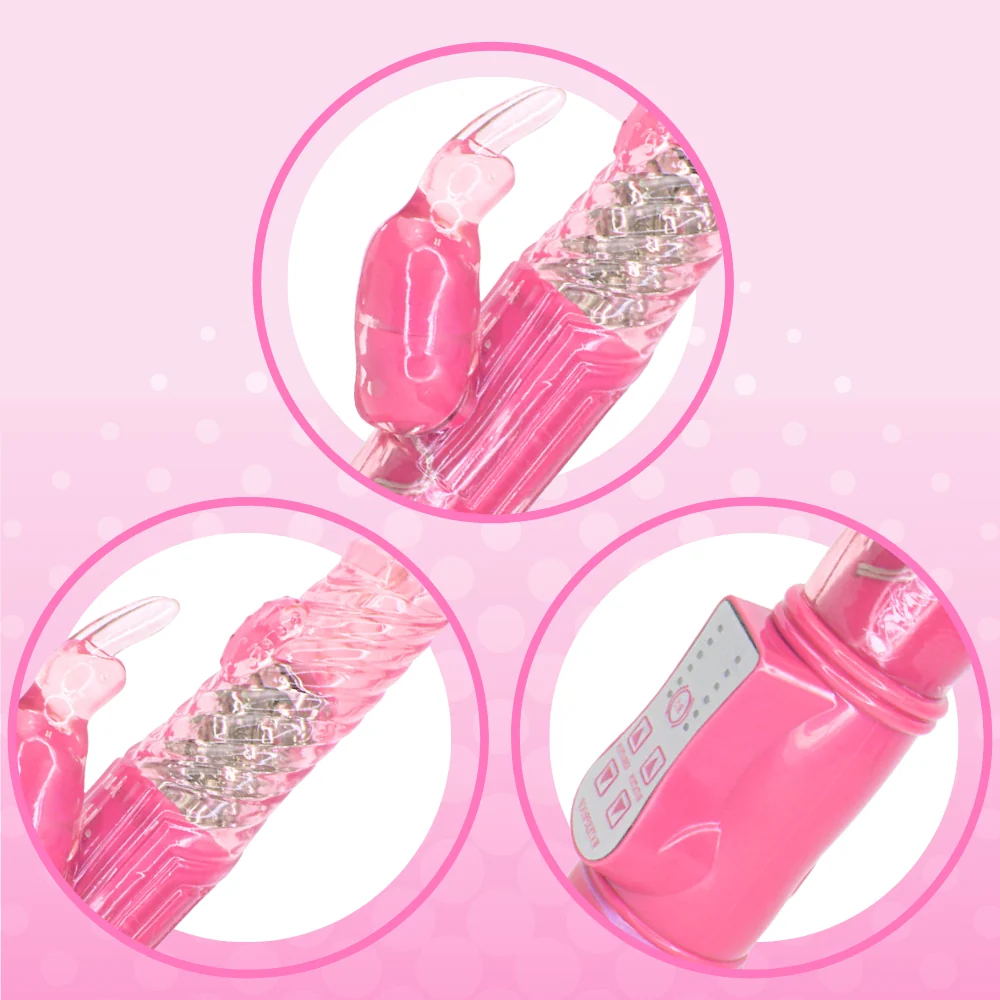 9 Inch Rotating Rabbit Vibrator with Dual-Action Clit Stimulation in Pink