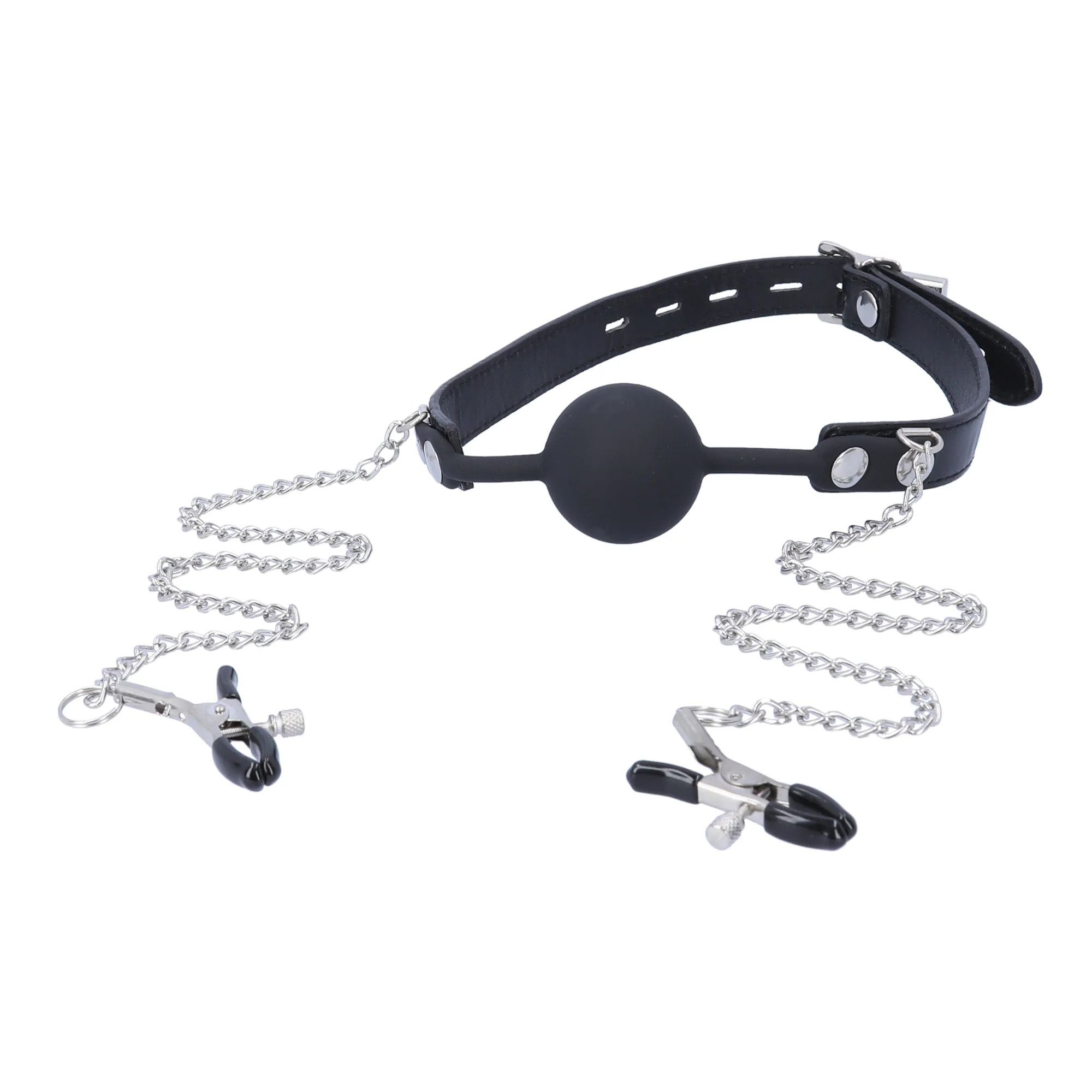 Silicone Ball Gag and Adjustable Nipple Clamp Bondage System