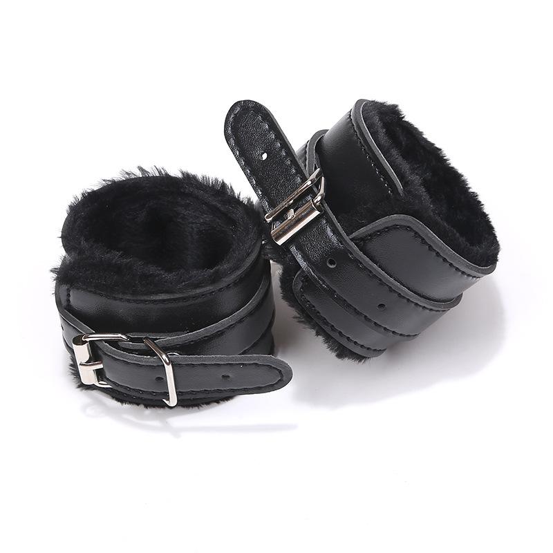 Adjustable Faux Leather Wrist Cuffs with Faux Fur Lining by Dark Amour