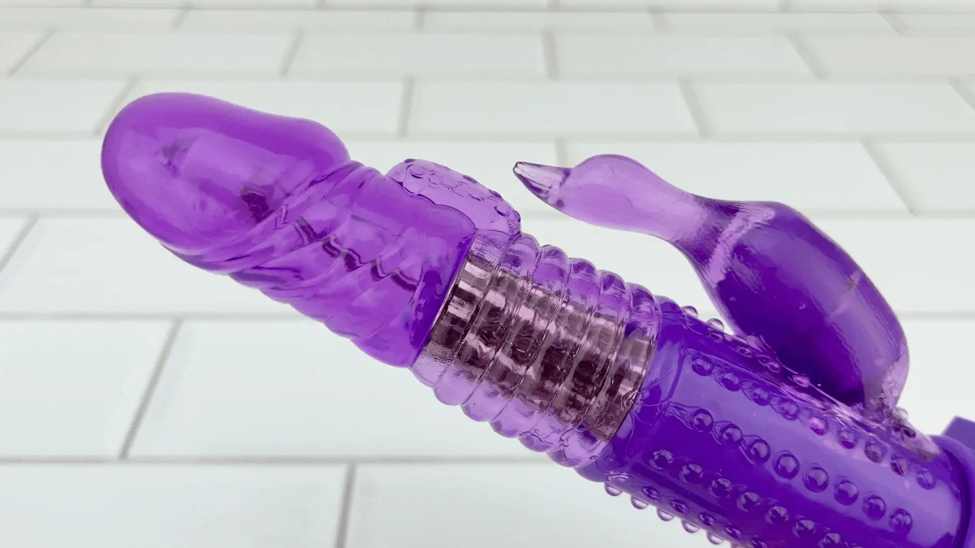Rotating Dual Action Vibrator with Textured Shaft and Clitoral Stimulation
