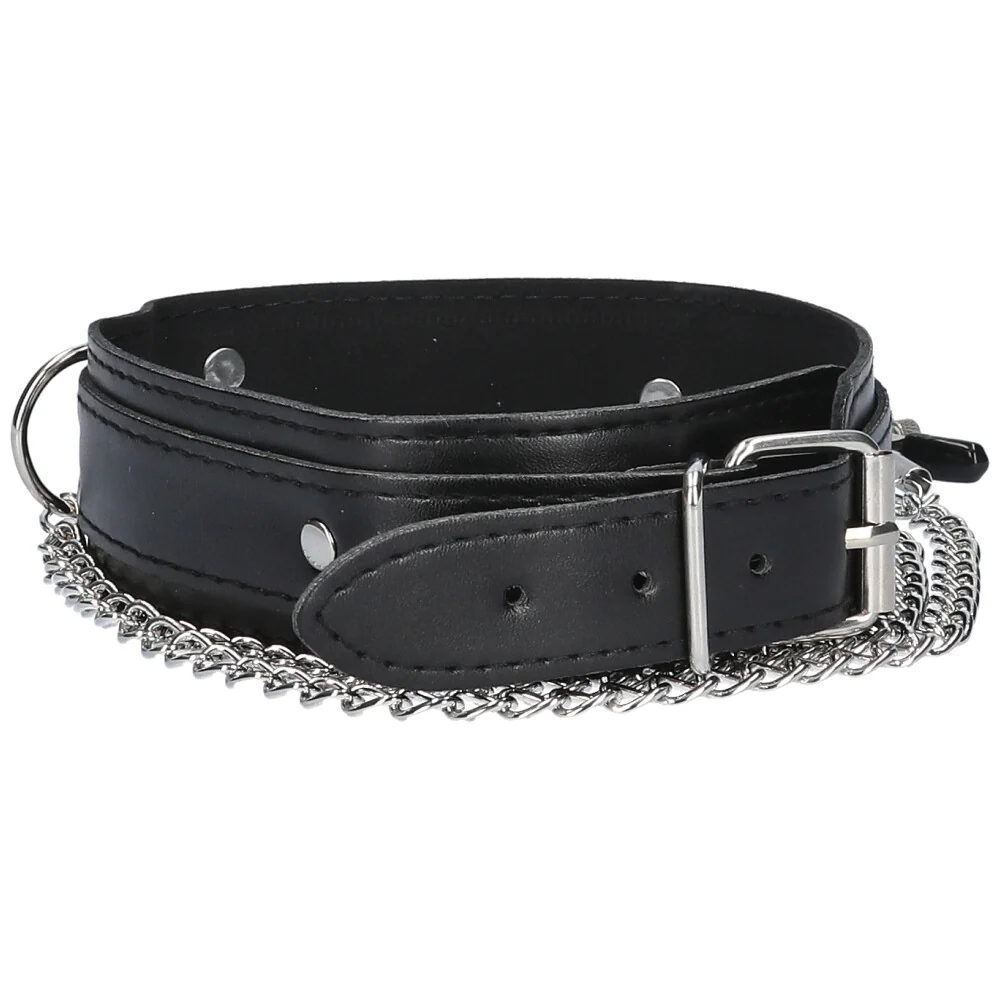 Black Bondage Collar with Adjustable Nipple Clamps and Chain