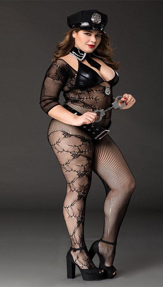 Sexy and Cuffed Bodystocking Police Costume Set