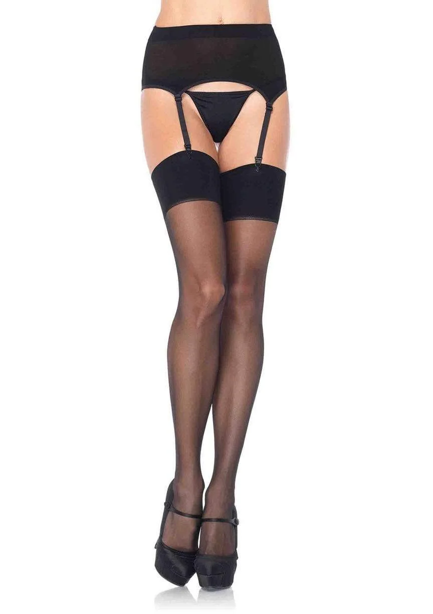 Leg Avenue Sheer Garter Belt and Black Thigh-High Stockings Set