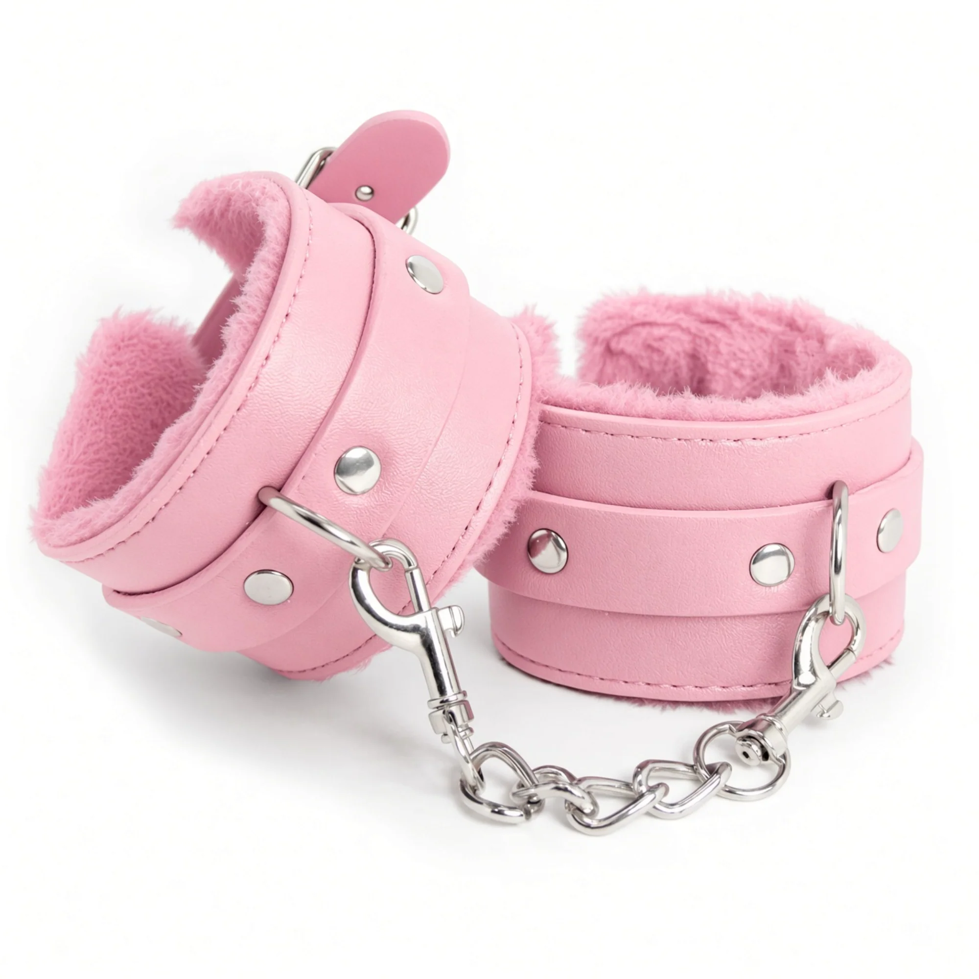 Adjustable Faux Leather Wrist Cuffs with Faux Fur Lining by Dark Amour