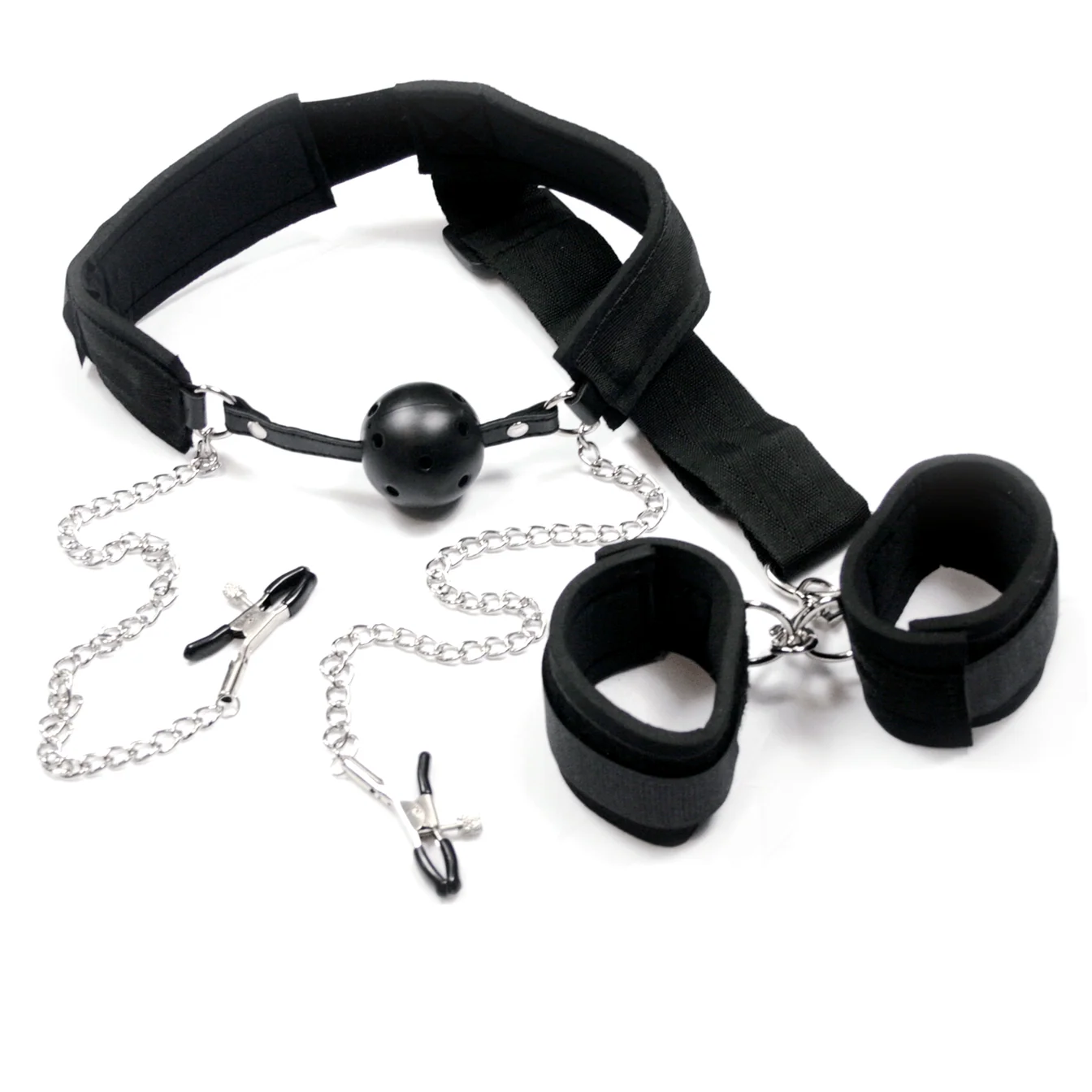 Ball Gag, Nipple Clamp and Bondage Restraint System