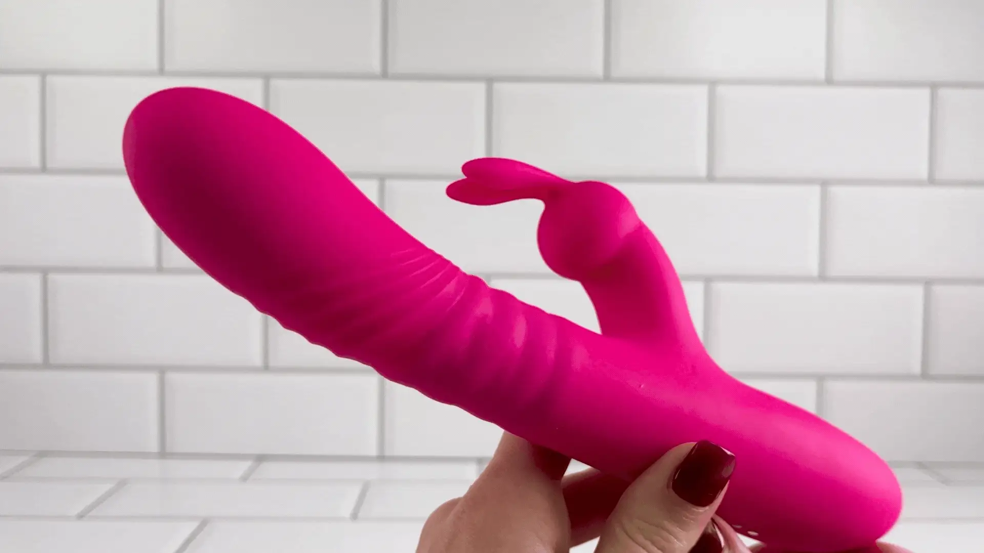 Pink Silicone Rippled Thrusting Rabbit