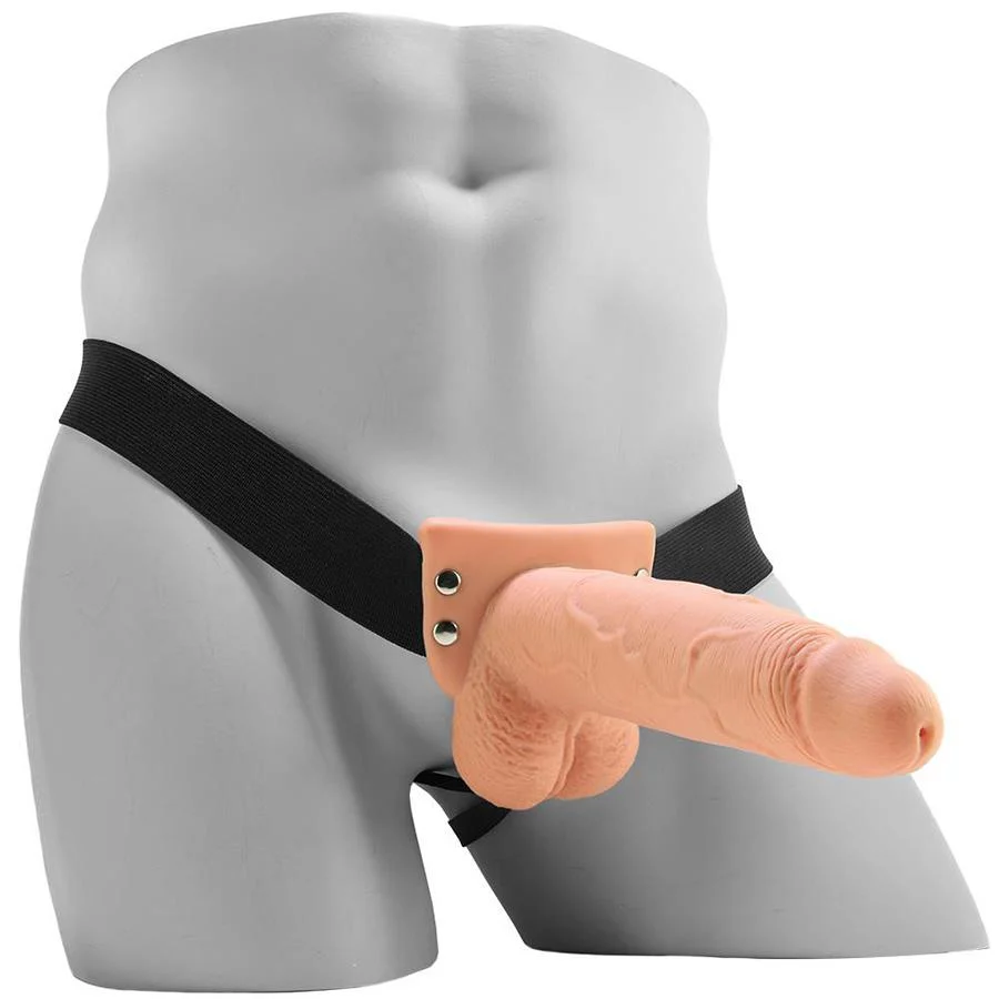 7.5 Inch Squirting Hollow Strap-On With Balls for Couples