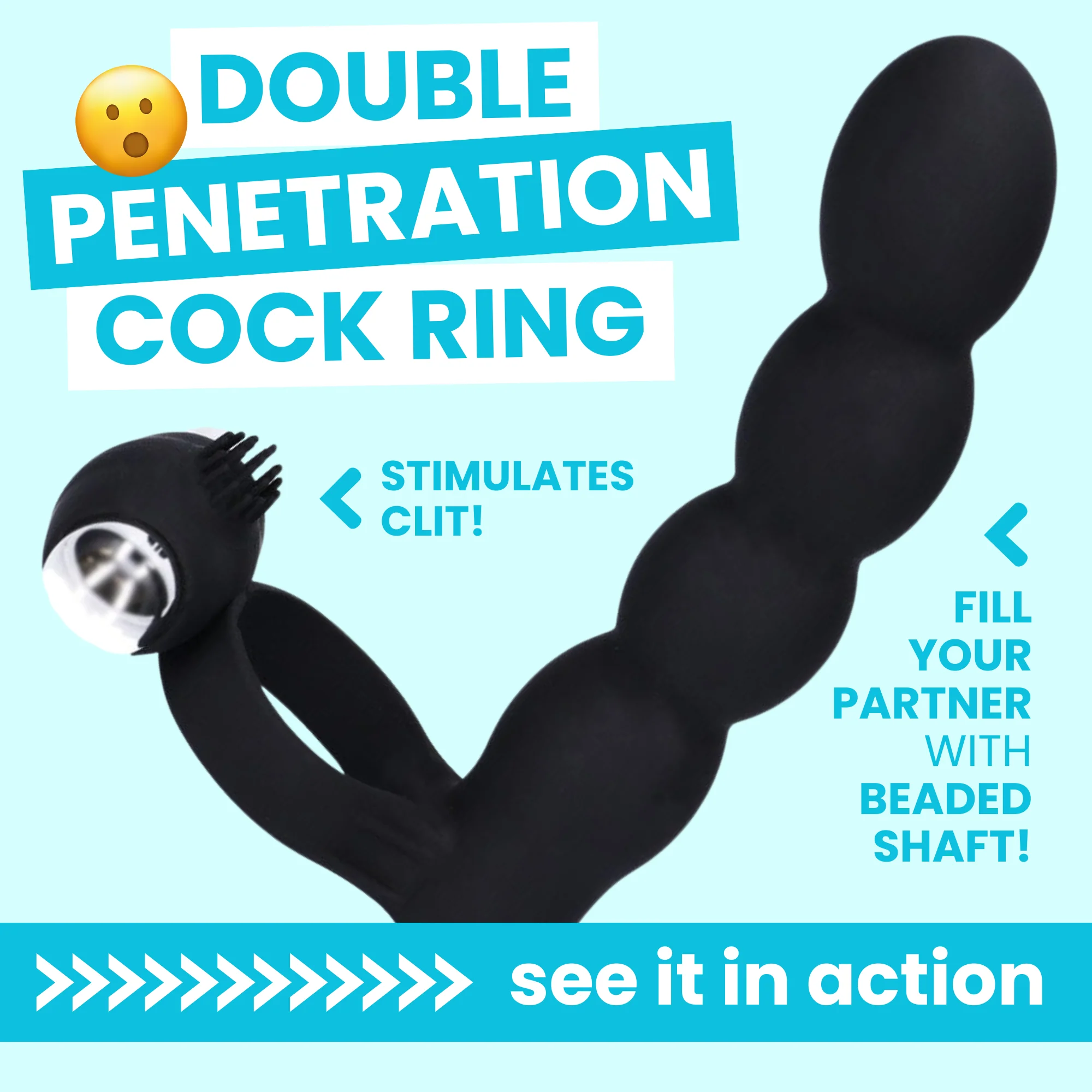 Beaded Double Penetration Vibrating Cock Ring with 10 Settings