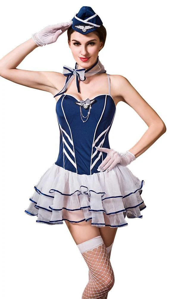 Fly High Stewardess Costume with Hat, Gloves and Scarf
