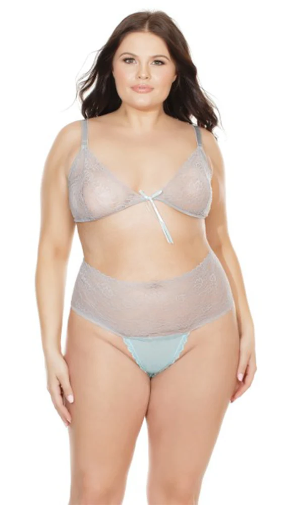 Coquette Misty Blue and Grey Lace Bra and Panty Set