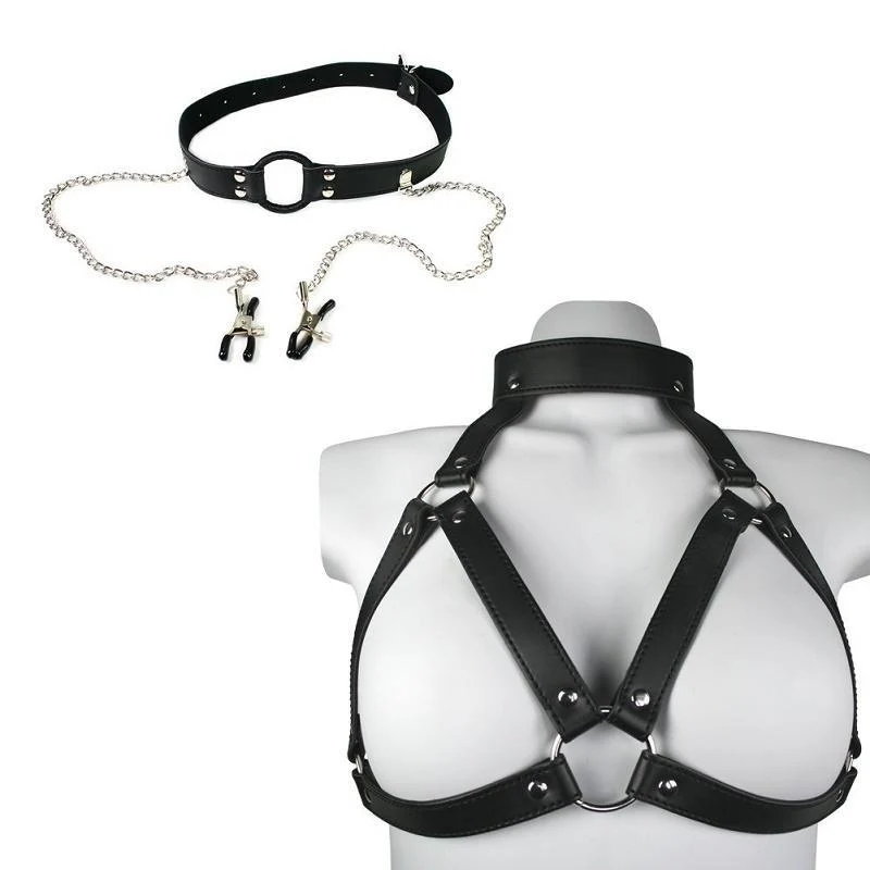 Harness with Gag & Nipple Clamps Set for Small to Medium Bodies