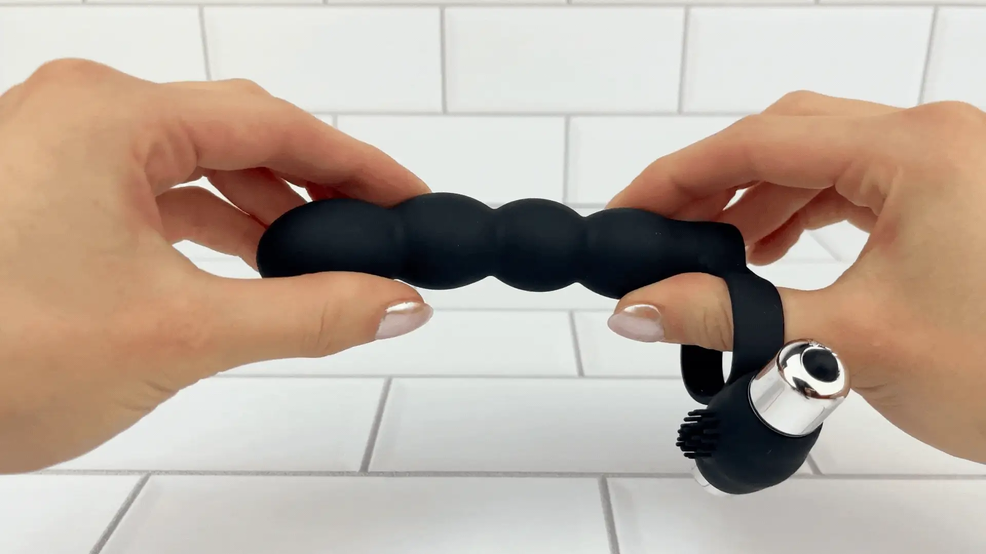 Beaded Double Penetration Vibrating Cock Ring with 10 Settings