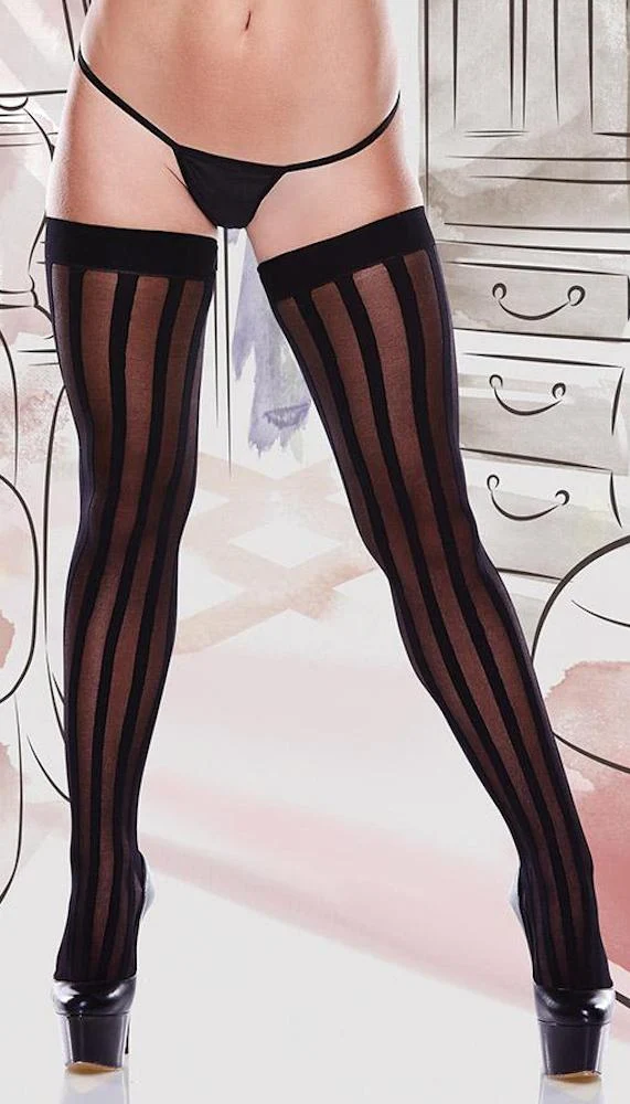 Pin Stripe Bow Thigh High Stockings by Baci Lingerie