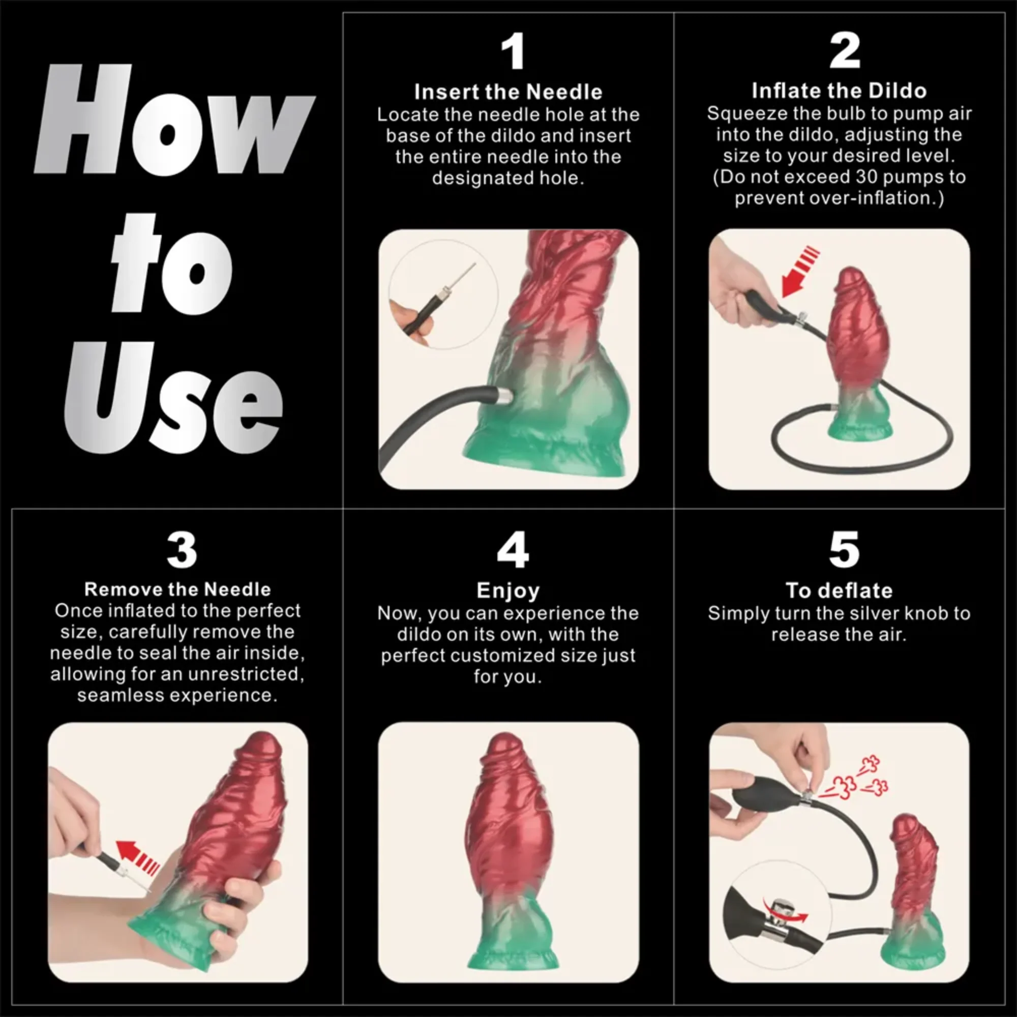 Inflatable Fantasy Dildo with Squeeze Pump for Stretching and Gaping