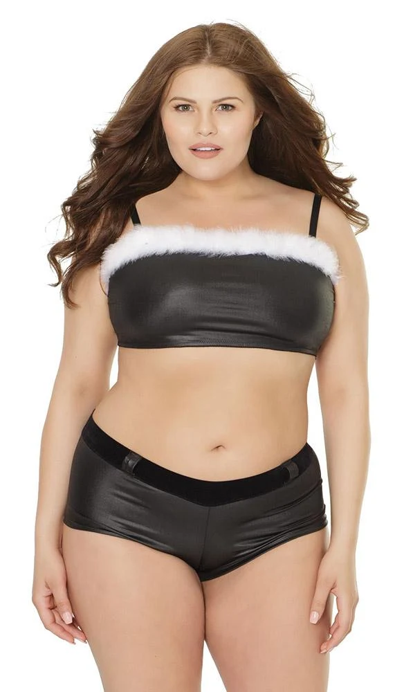 Santa's Sexy Helper Top & Booty Short Set in Black White or Red White
