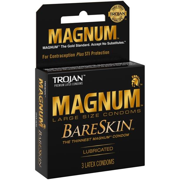 Trojan Magnum Bareskin Large Sized Lubricated Latex Condoms 3 Pack