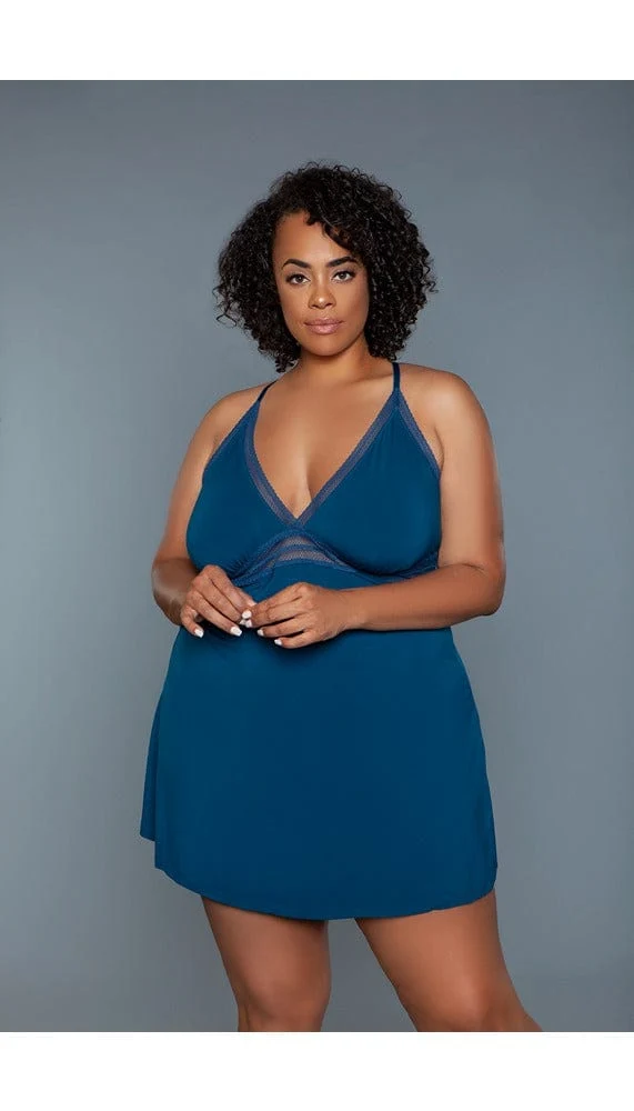 Hailee V-Neck Babydoll in Mini Length with Sheer Mesh Waist