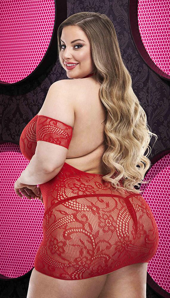 Choker Neck Lace Mini Dress with Cold Shoulder Sleeves