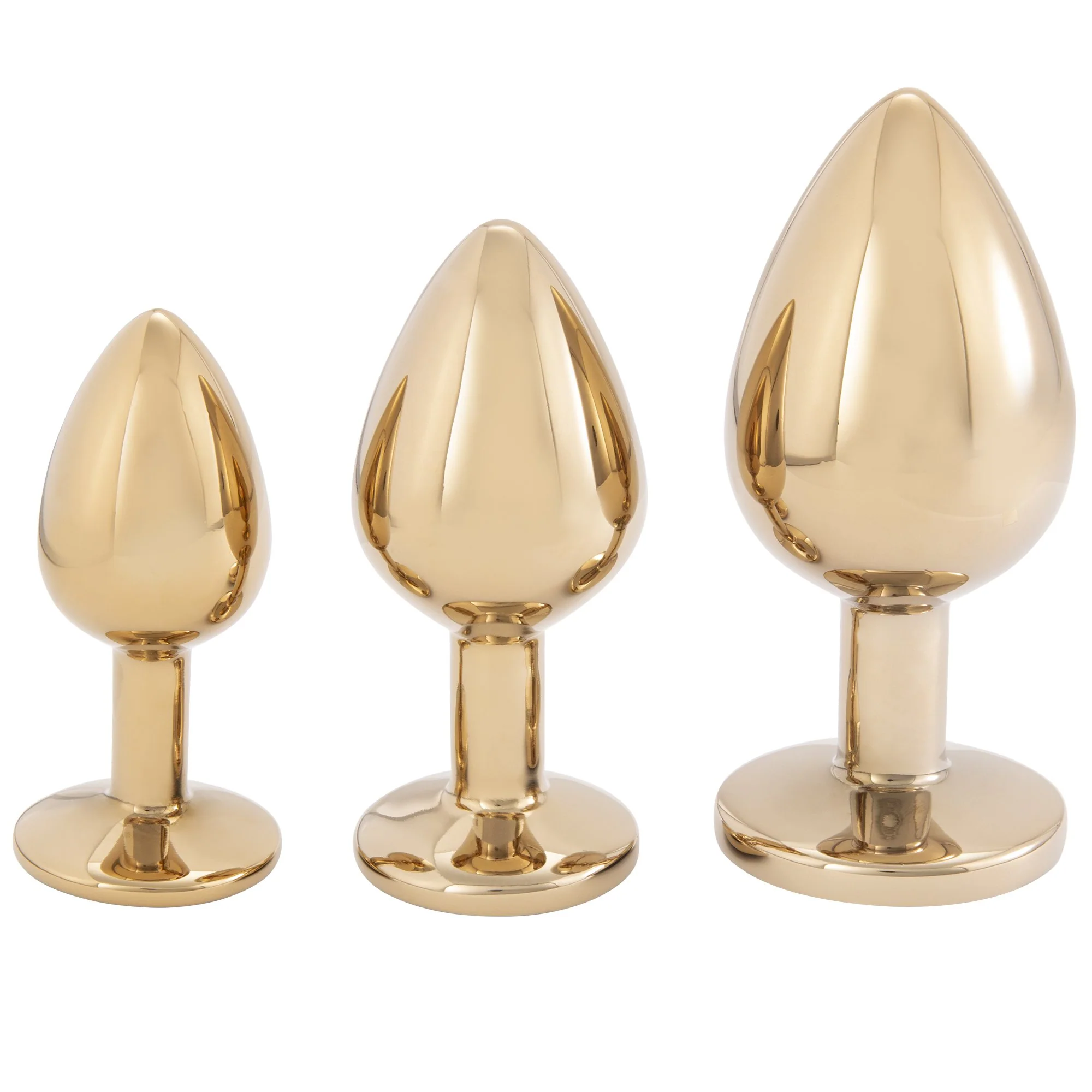 Gold Metal Butt Plug With Black Jewel in 3 Sizes