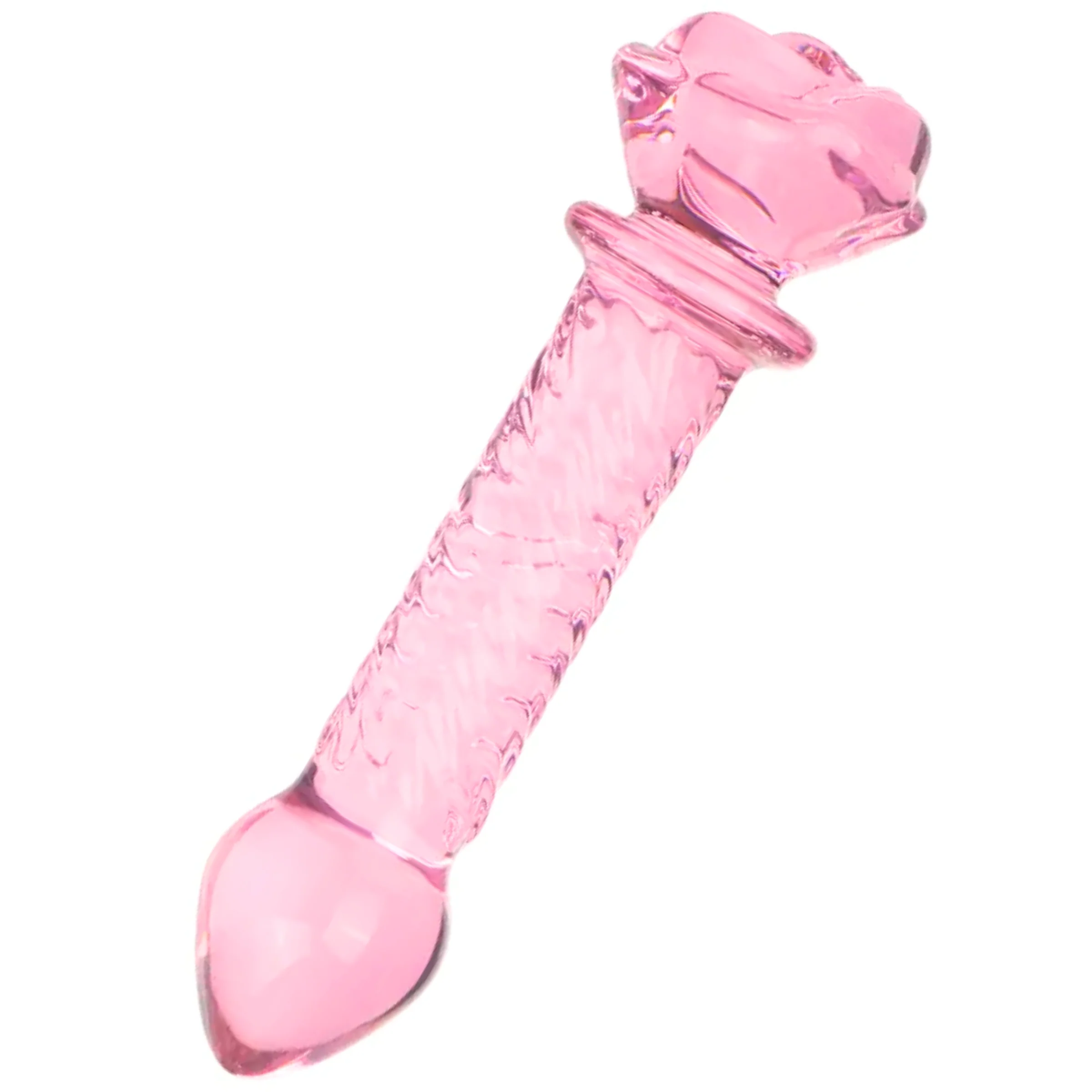 Textured Glass Rose Anal Plug with Ornate Flower Base