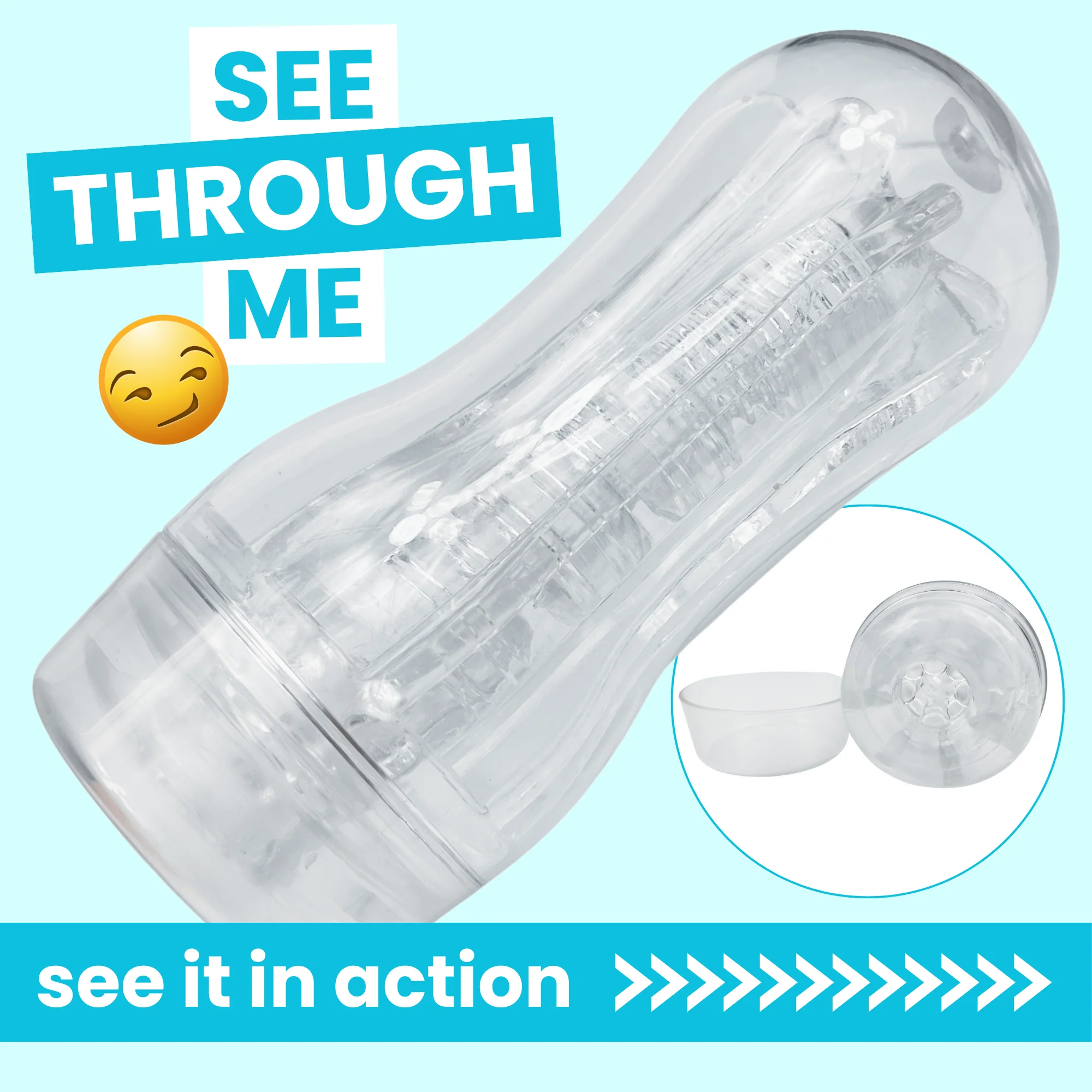 Clear Sucking Masturbator with Pleasure Nubs and Discreet Storage Cup