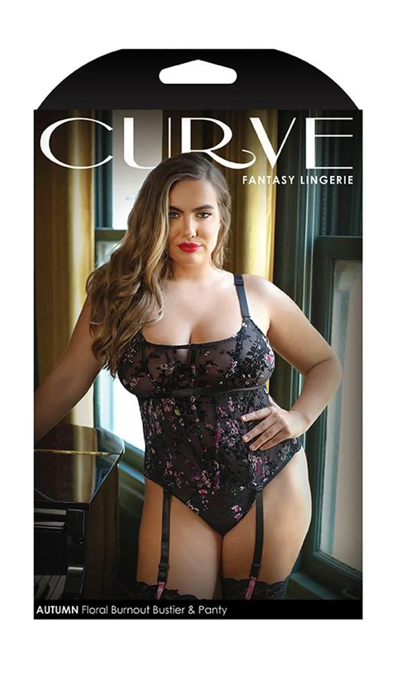Flirty Autumn Floral Burnout Bustier and Full Back Panty Set 风情秋日花卉烧花紧身胸衣与全包臀内裤套装