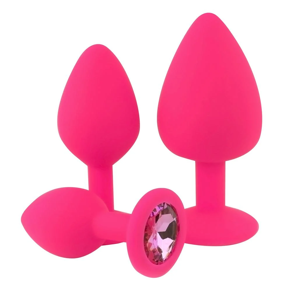Red Silicone Jeweled Anal Plug in 3 Sizes
