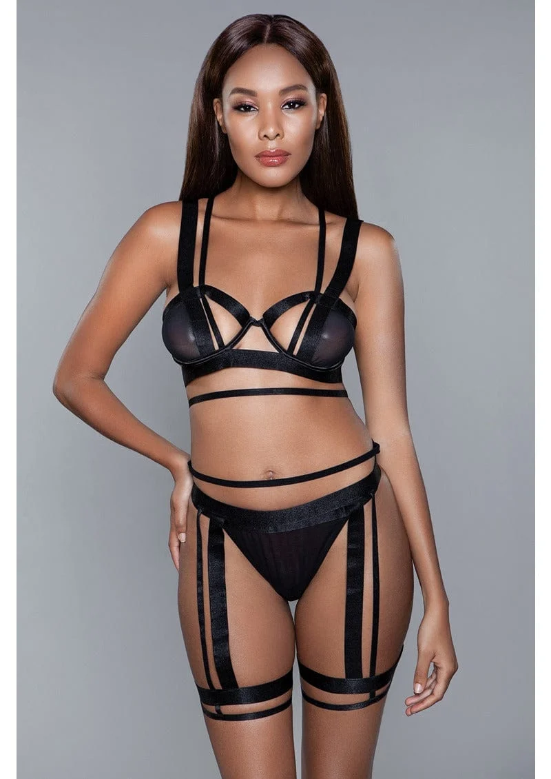 Anastasia Strappy 3 Piece Mesh Set with Thigh Harness