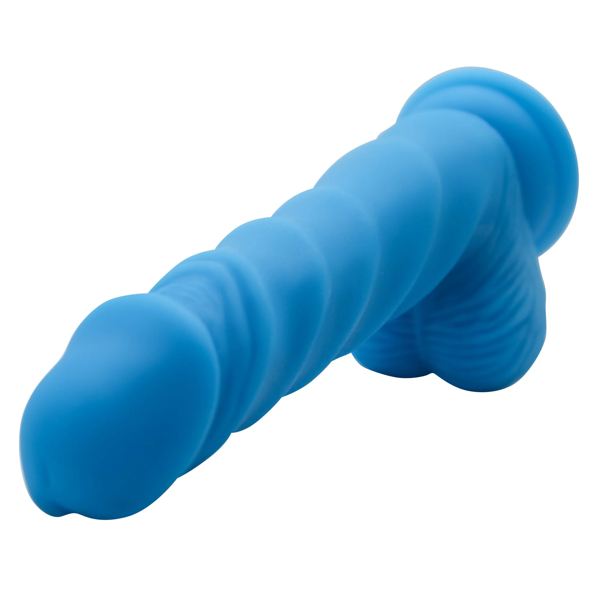 Blue Rippled Silicone G-Spot Dildo With Balls by Pink B.O.B.