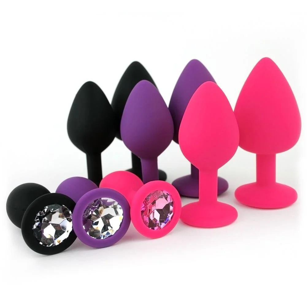 Black Silicone Jeweled Anal Plug in 3 Sizes
