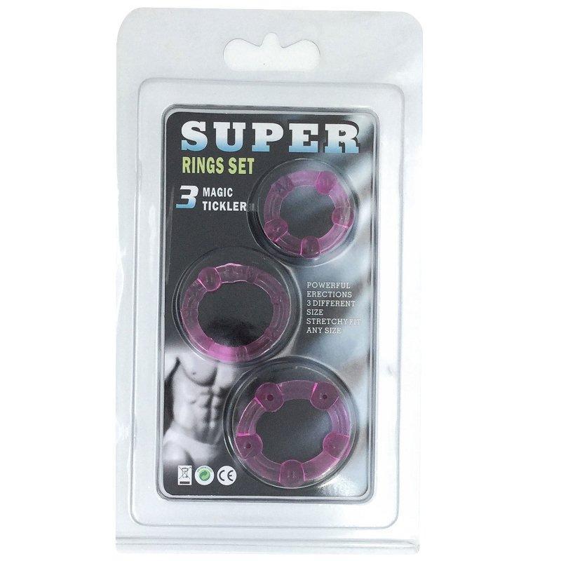 Super Ring Set of 3 Stretchy Cock Rings in Different Sizes and Textures