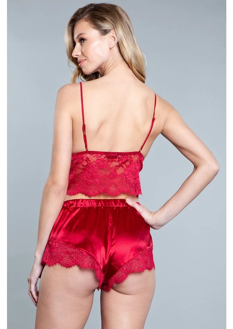 Kristal Lace Top and Shorts Set in Satin and Sheer Lace