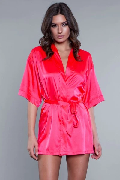 Getting Ready Satin Robe with 3/4 Sleeves and Sash Tie