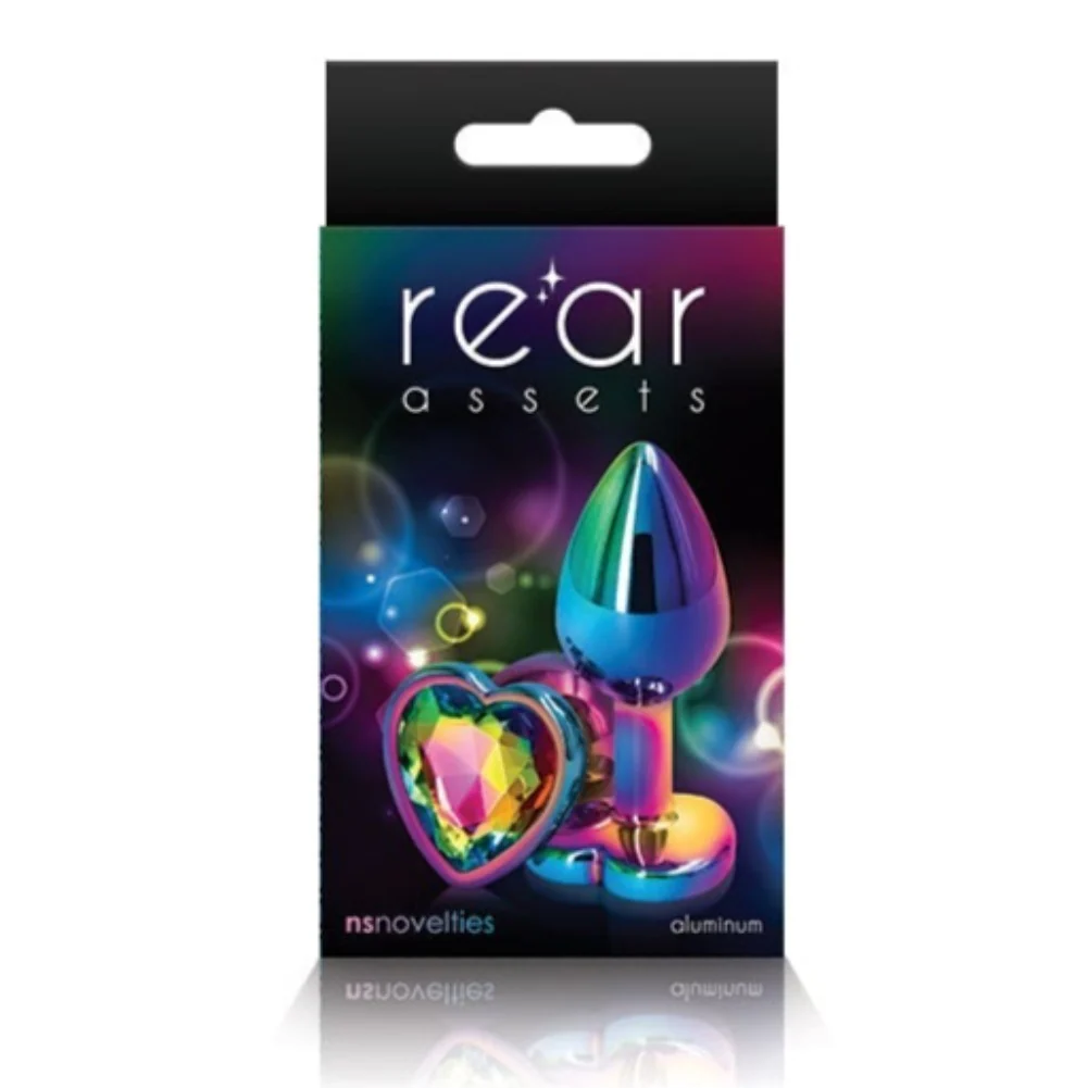 Rainbow Heart Jeweled Metal Butt Plug for a Romantic Look