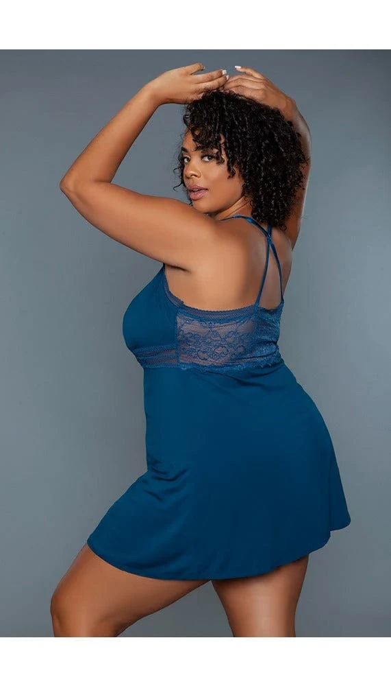 Hailee V-Neck Babydoll in Mini Length with Sheer Mesh Waist