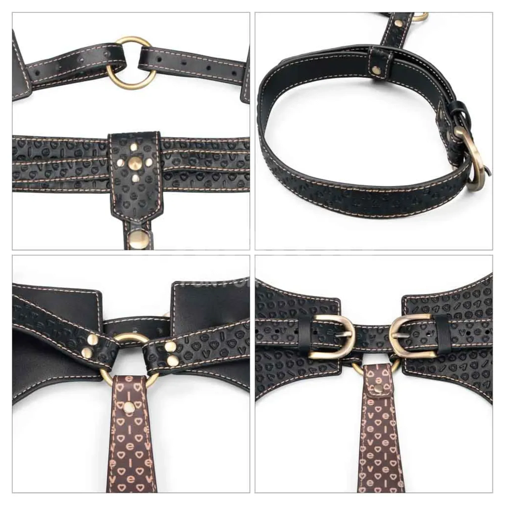 Rebellion Reign Faux Leather Full Body Harness with Leash Chest Tie