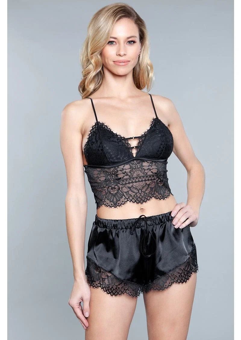 Kristal Lace Top and Shorts Set in Satin and Sheer Lace