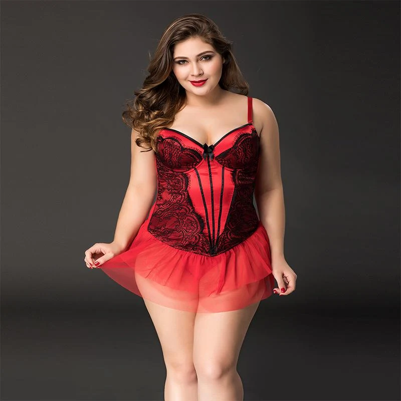 Red Skirted Corset with Ruffled Skirt in Queen Size