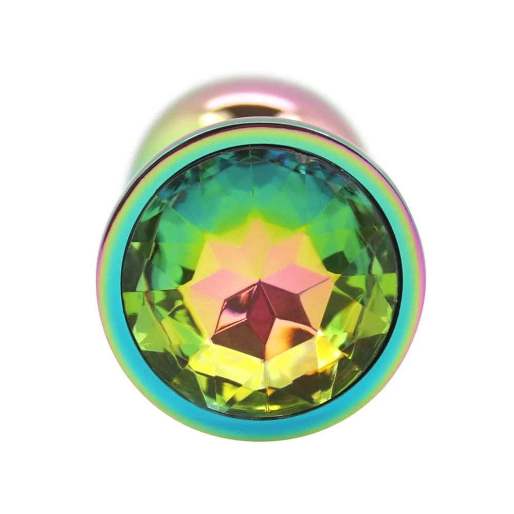 Rainbow Metal Anal Plug With Jewel Base in Three Sizes