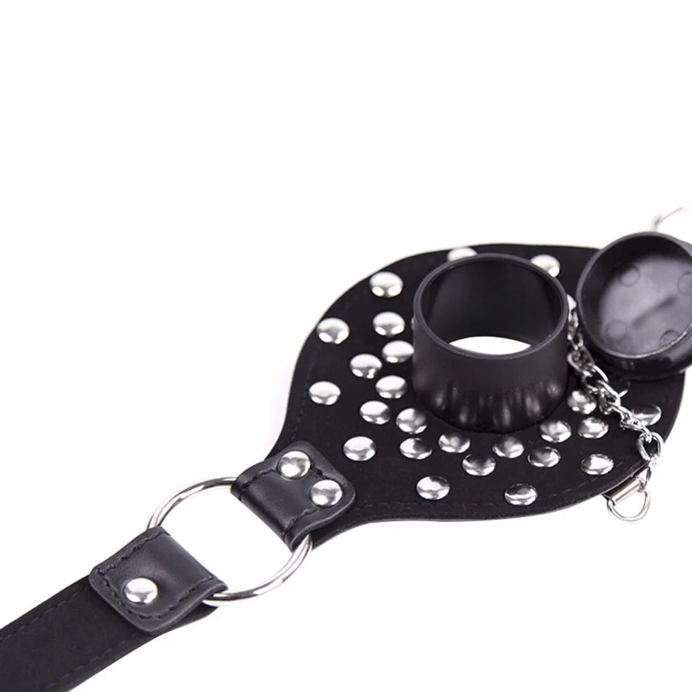 Leather Studded Open Mouth Feeding Gag With Adjustable Strap