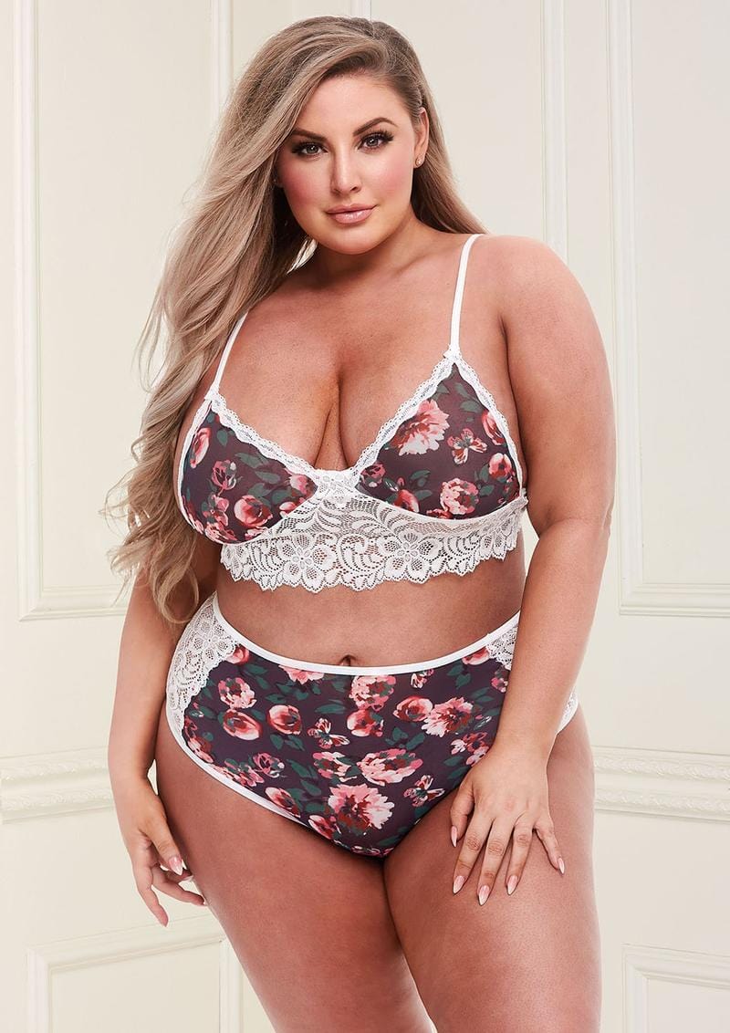 Floral Lace Bralette and High-Waisted Panty Set