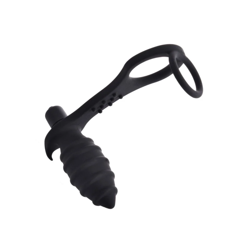 Rippled Vibrating Anal Plug with Cock Ring and Perineum Massager