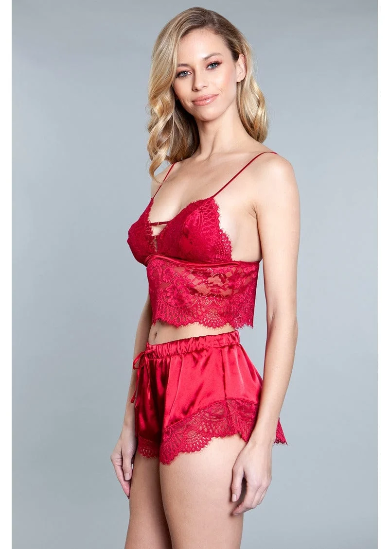 Kristal Lace Top and Shorts Set in Satin and Sheer Lace